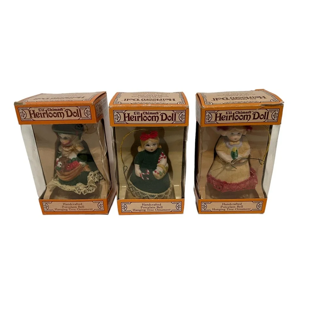 Vintage Christmas Ornaments Lil Chimers Porcelain Doll Bell Jasco n Orig Boxes